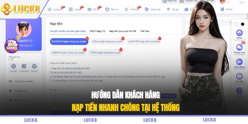 Hướng dẫn khách hàng nạp tiền nhanh chóng tại hệ thống